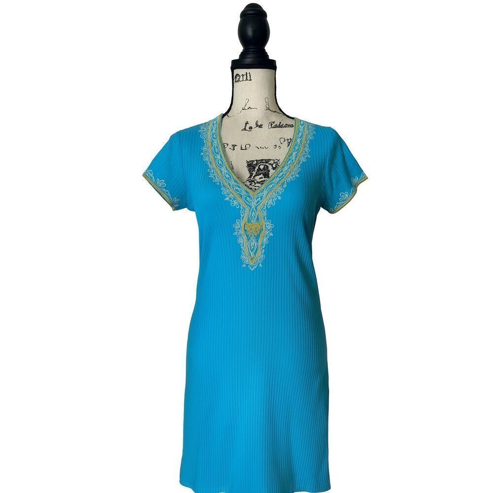Moda International Blue Embroidered Swim Cover-Up Tunic – Women’s Size M